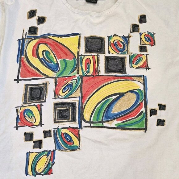 Vintage 80s 90s Streetwear Outfit Artwear Tunic Baggy Tshirt Checkered Set S/M/L - Picture 8 of 13